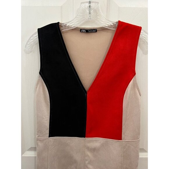 Zara micro-suede Mini Dress Color-Block Woman's size small - Picture 4 of 6